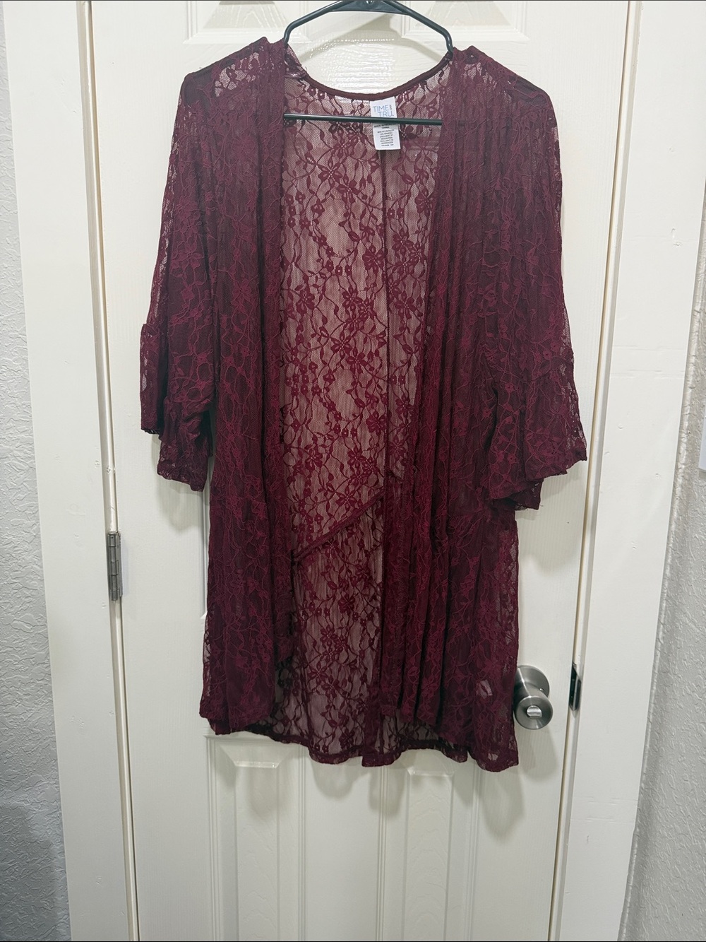Time and Tru Burgundy Lace Kimono Cardigan